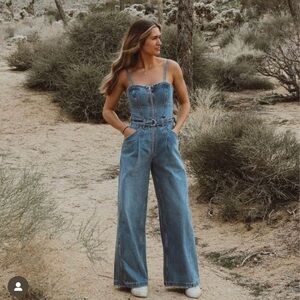 Free People x Revolve Denim Sylvia Jumpsuit in Celeste Size XS